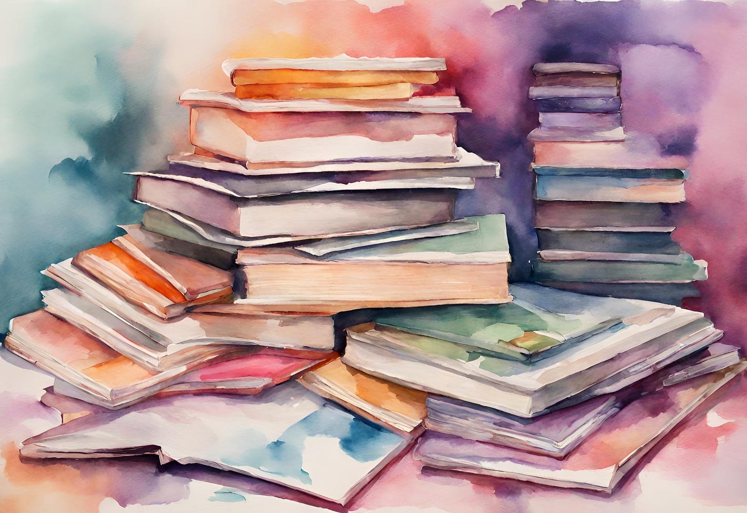 AI generated image of a stack of books.