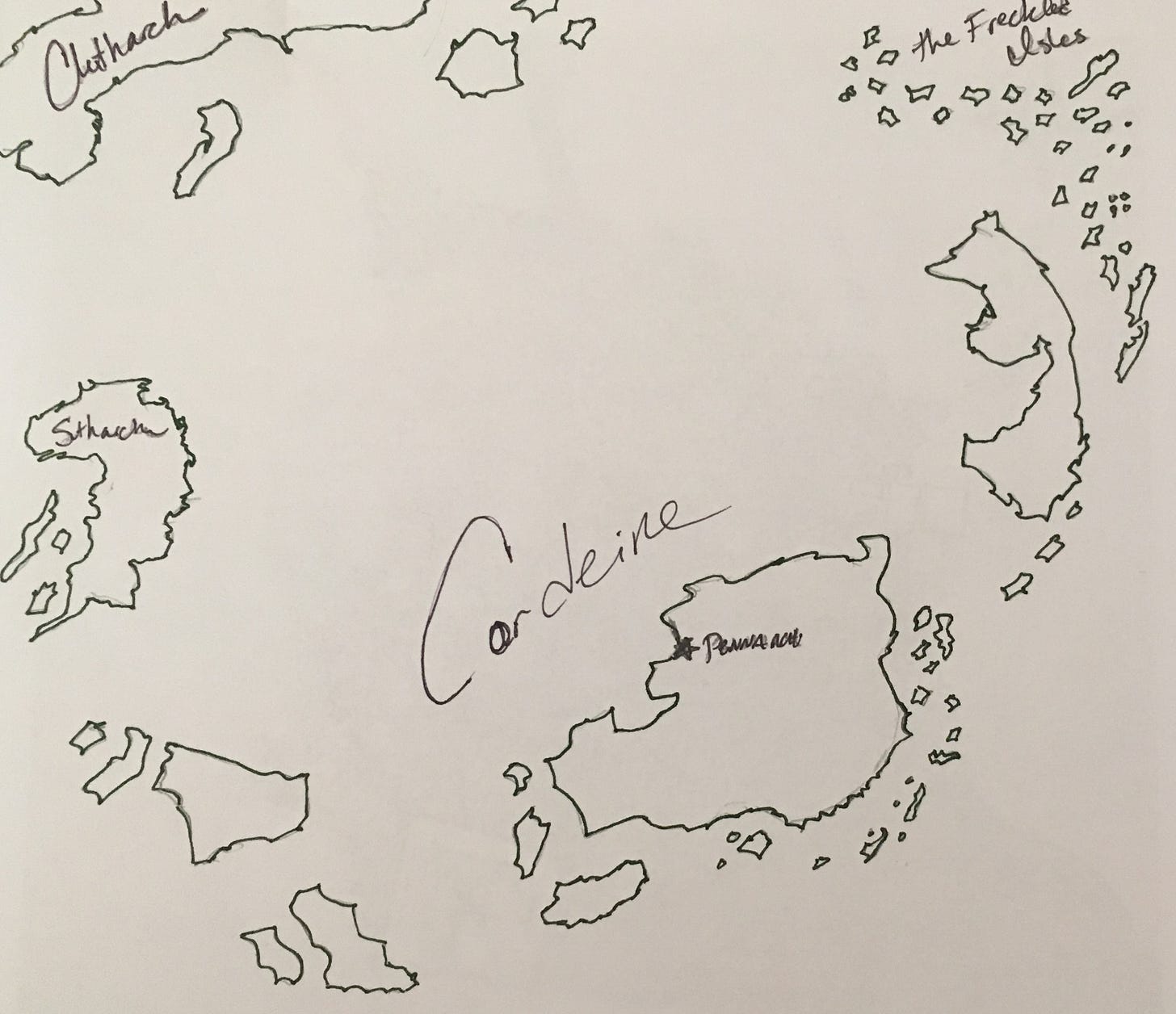 Hand-drawn map of a set of islands in a fantasy world