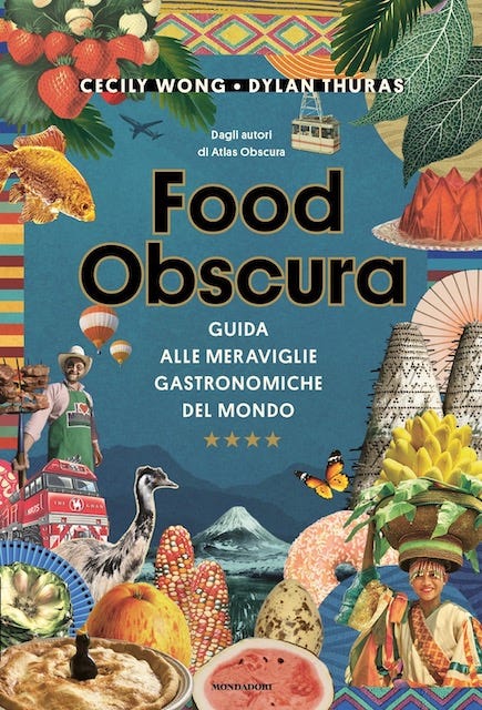 Copertina di "Food Obscura", ricca di illustrazioni coloratissime