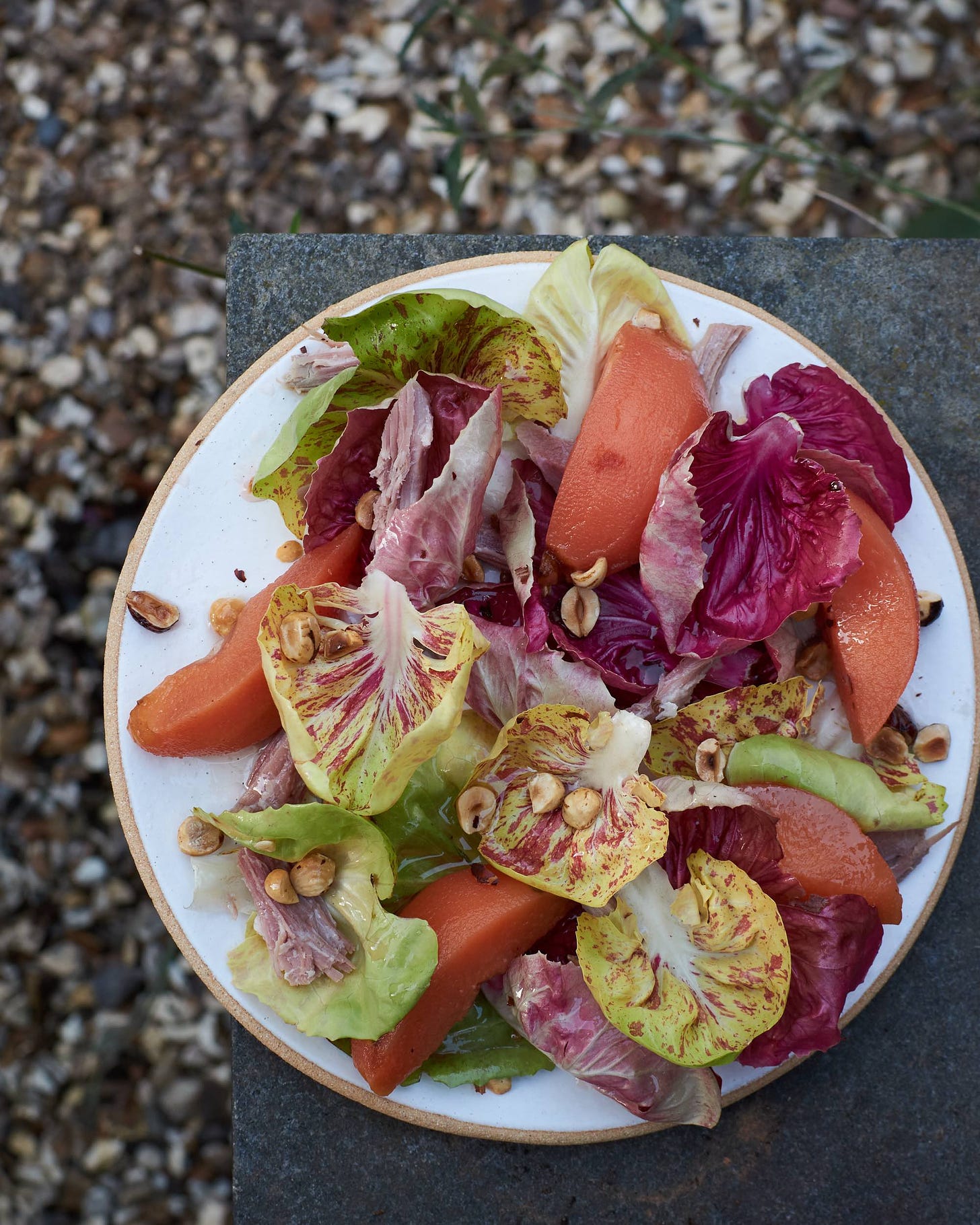 Pickled quince, radicchio and ham hock salad