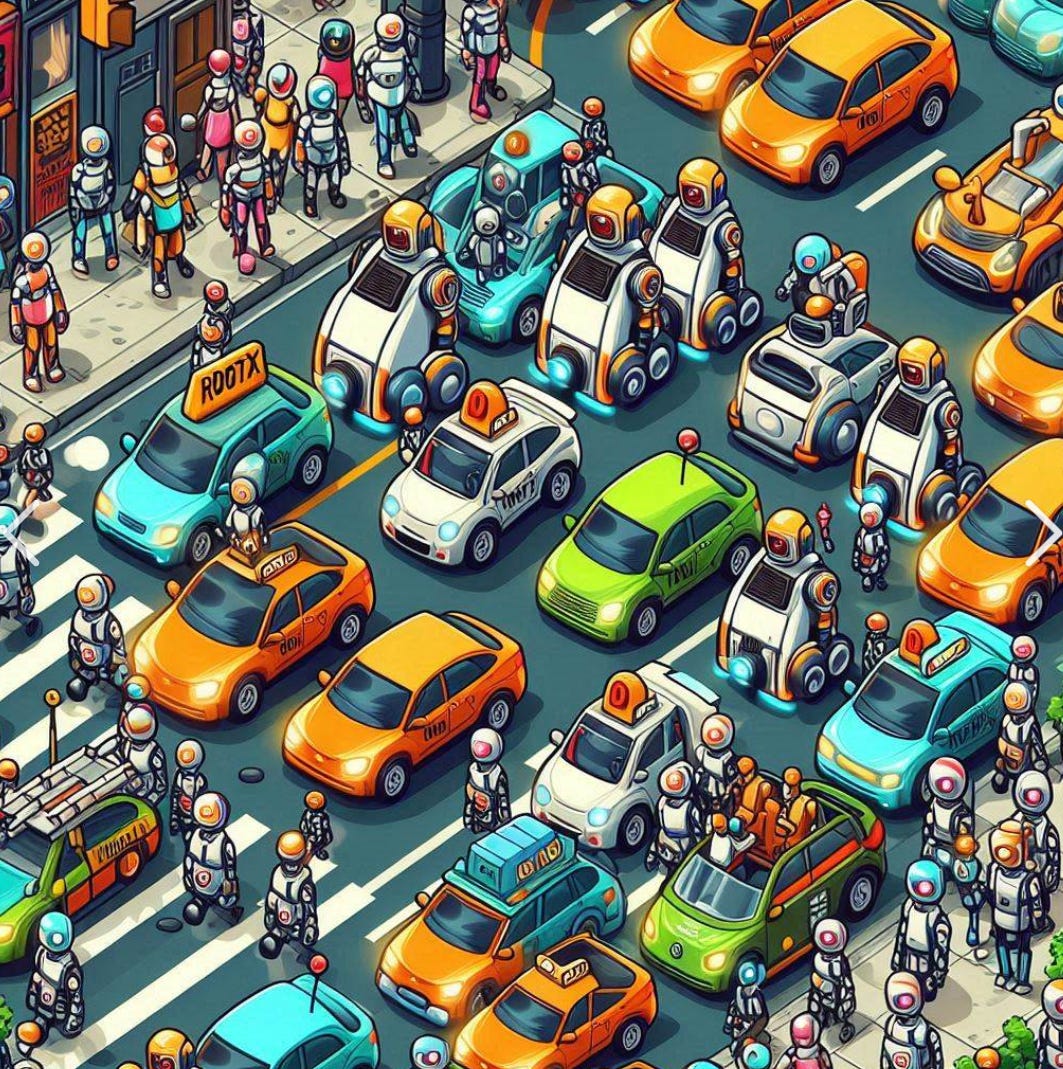 City street jammed with robotaxi / Bing image creator