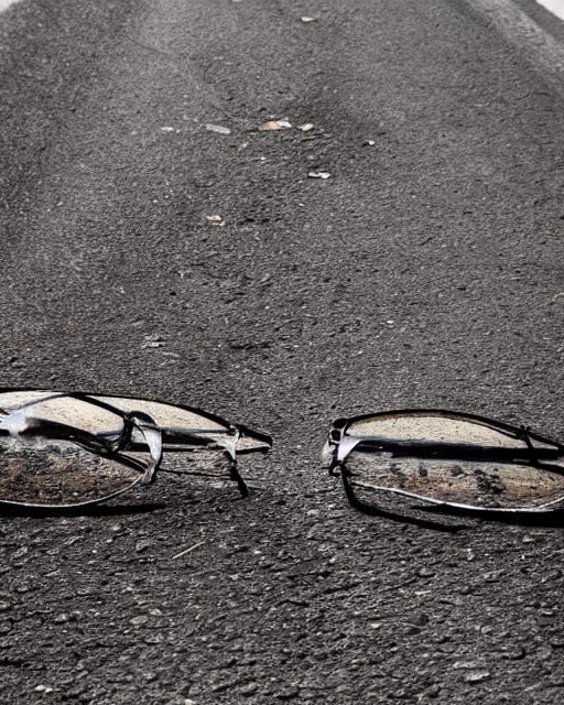 A pair of broken sunglasses on a road