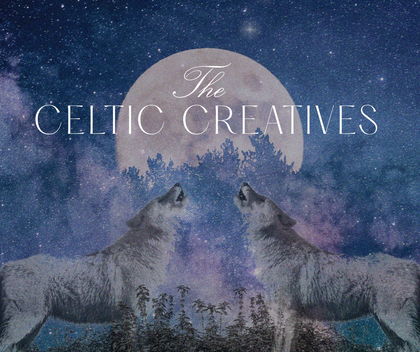The Celtic Creatives image of wolves and moon