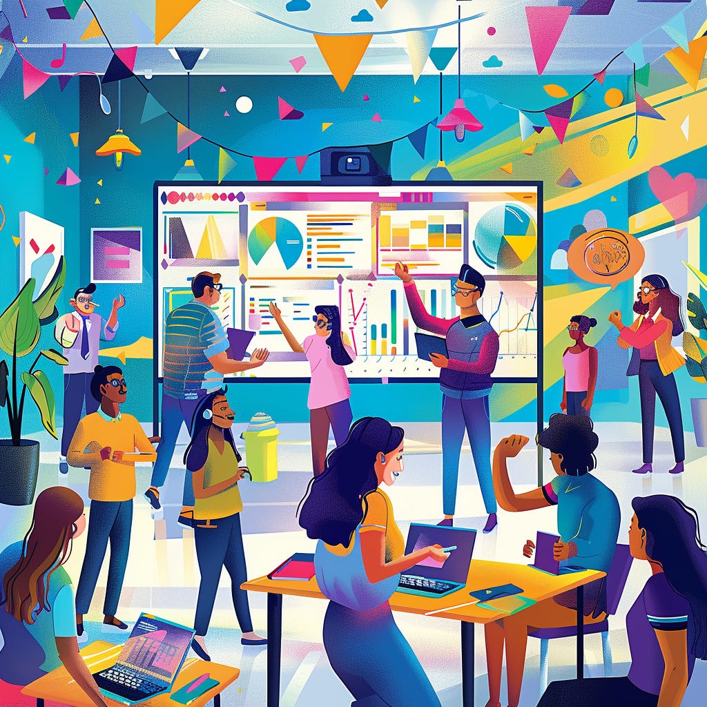 An illustration of a fun office, celebrating cultural metrics