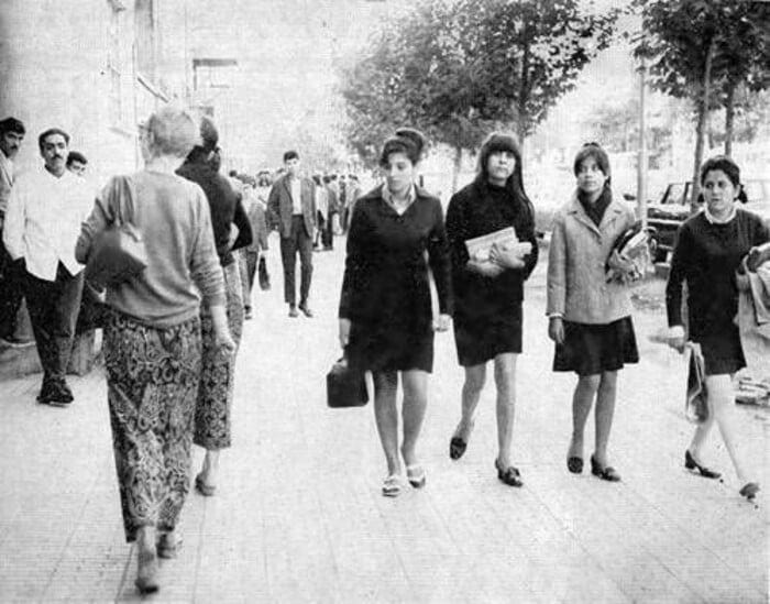 Women walking in Tehran, Iran before the Islamic Revolution (1960s)