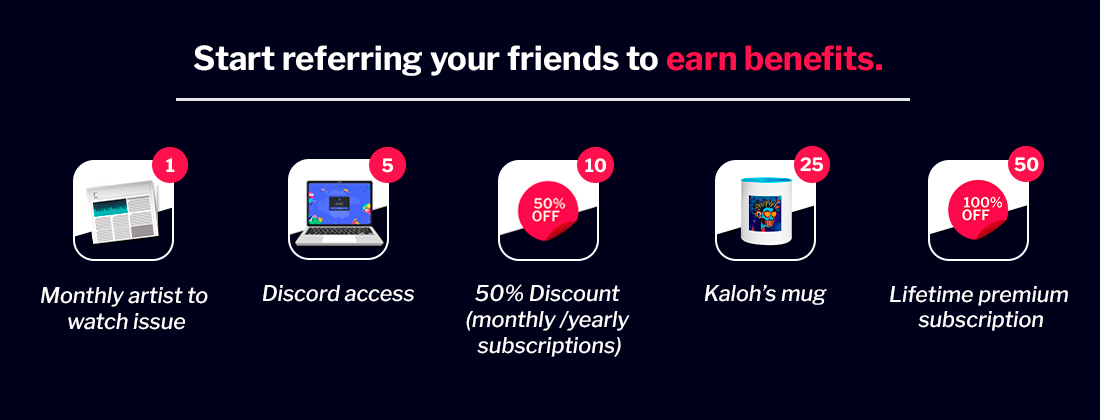 Refer your friends to Kaloh’s Newsletter and earn benefits!