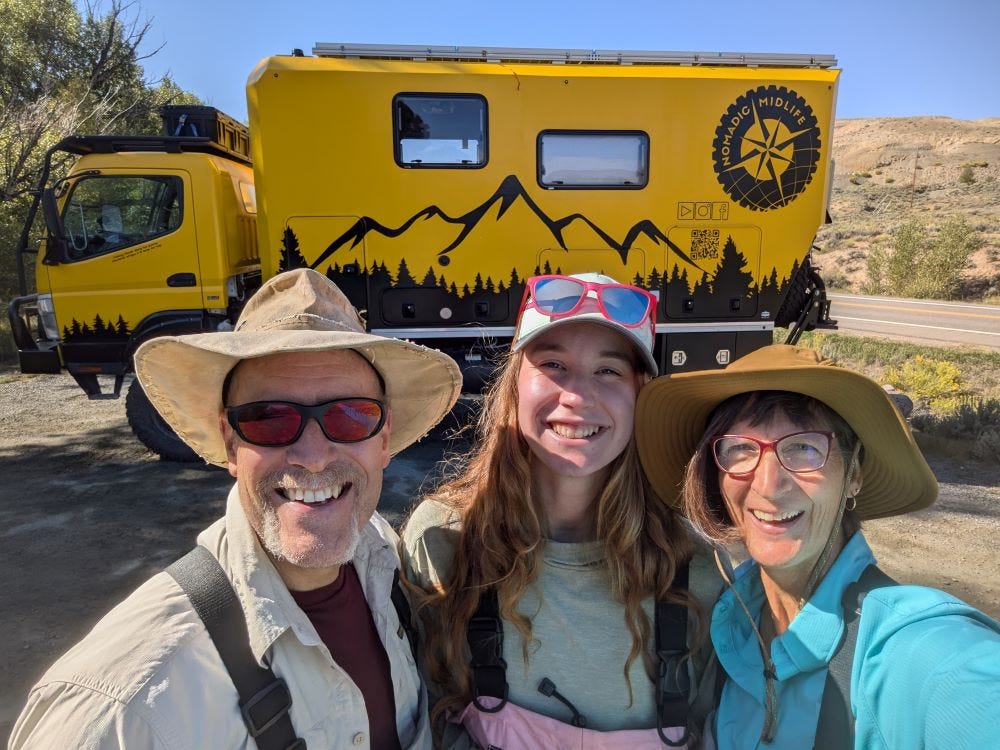 Andy and me with Carmen, standing in front of Walter the yellow truck