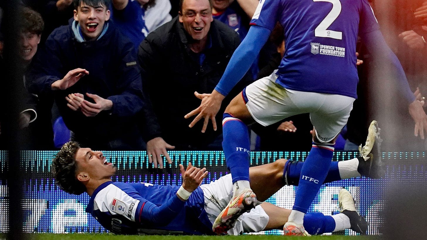 Jeremy Sarmiento on the floor celebrating the last minute winner against Southampton