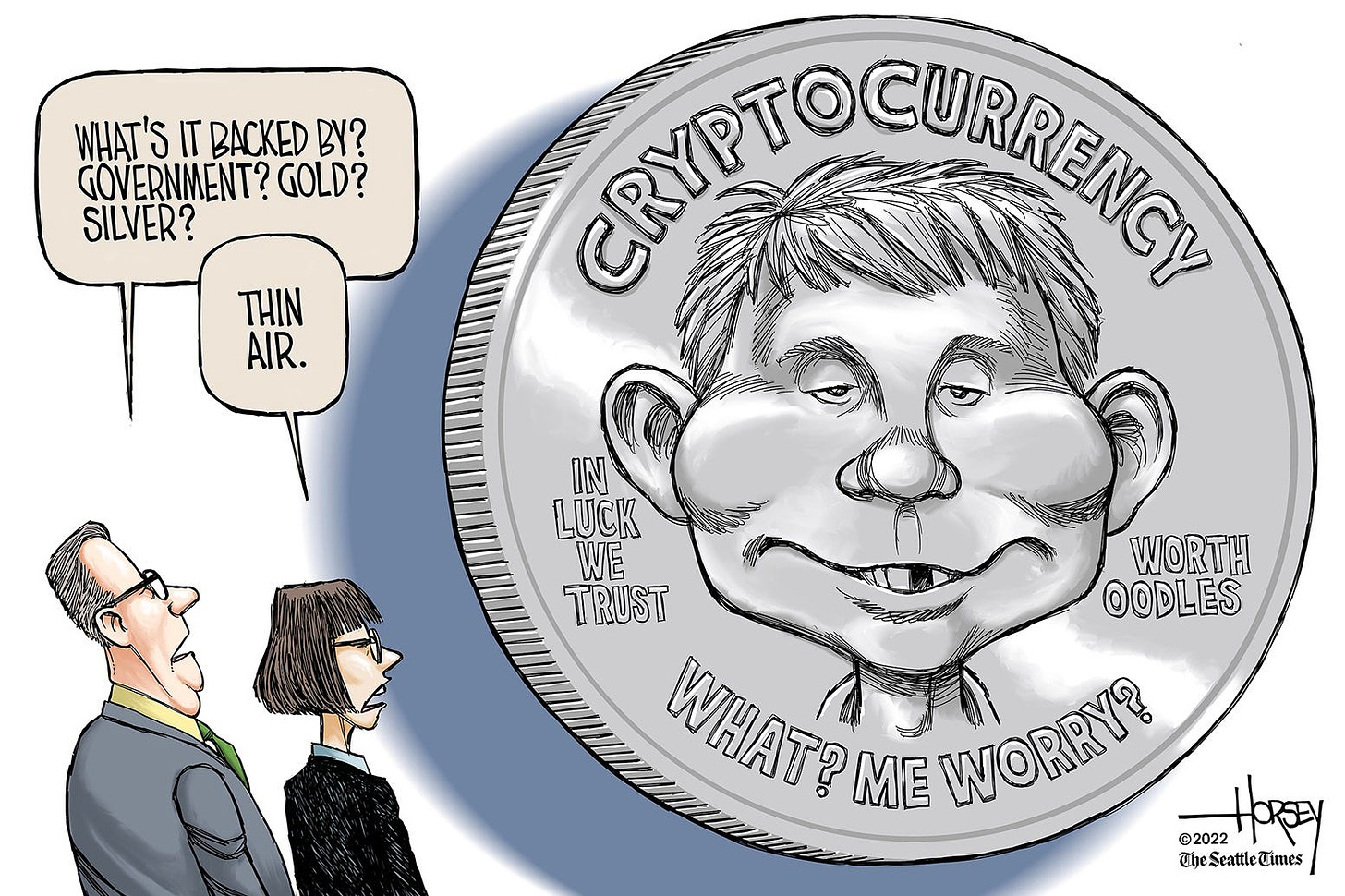 Editorial cartoon, Feb. 19, 2022: Cryptocurrency