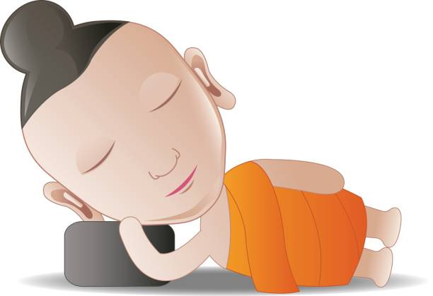 Monk is sleeping,isolated,cartoon bubble head stock illustration