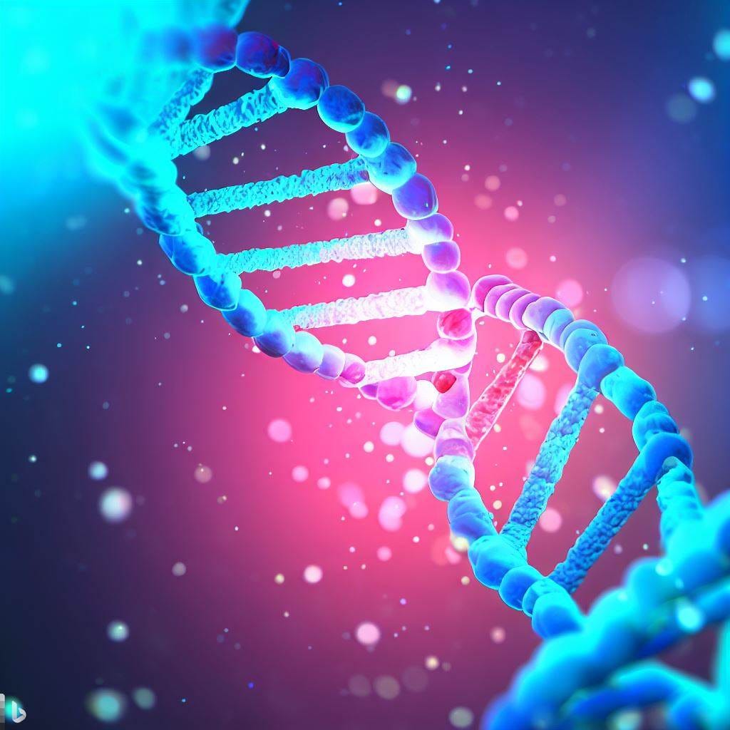 For display purposes only. A graphical depiction of two oddly conjoined DNA strands, demonstrating no particular biological feature or mechanism.