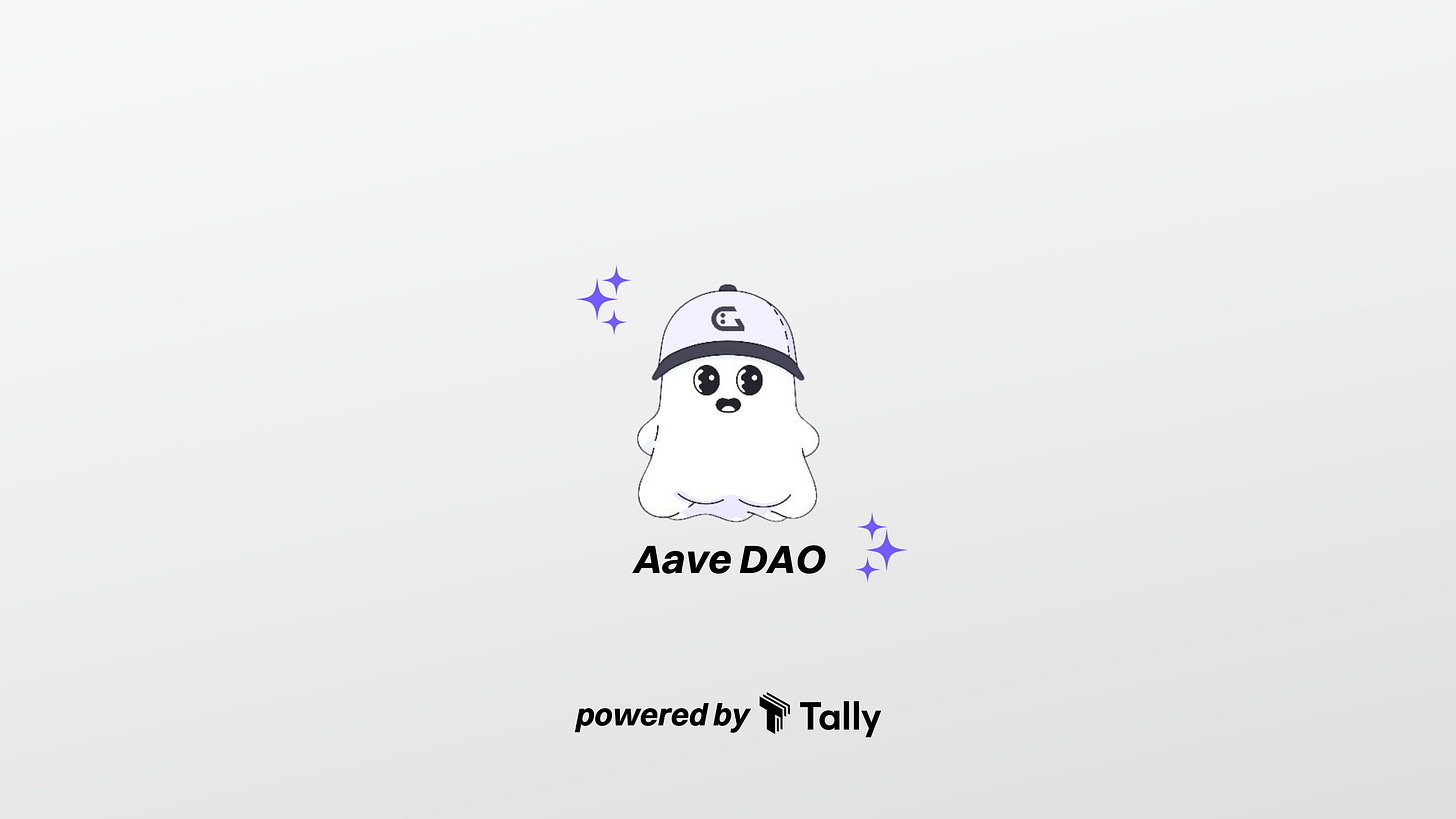 Aave Ghosts celebrating the Tally integration with a GHO hat