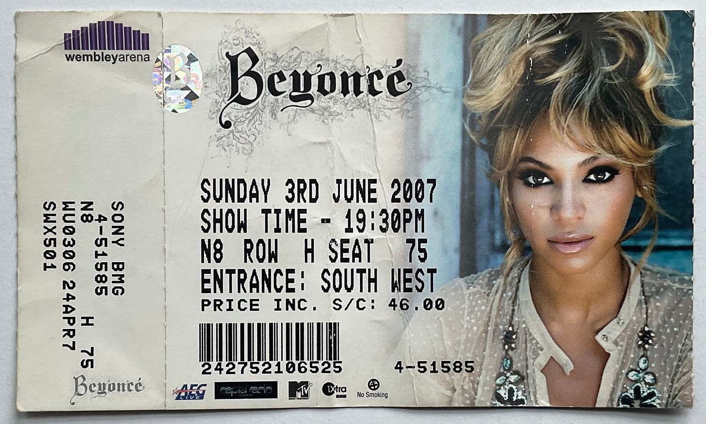 Beyonce Original Ununsed Concert Ticket Wembley Arena London 3rd Jun 2 –  Fincharie's Music Shack