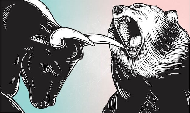 Free vector a bull and a bear fighting vector