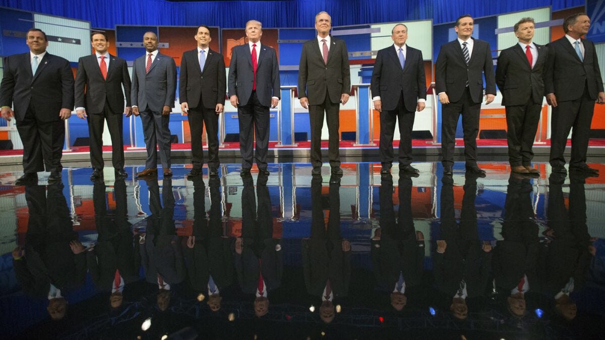 Republican presidential debate: 17 compete for attention, with Trump at the  center - Los Angeles Times