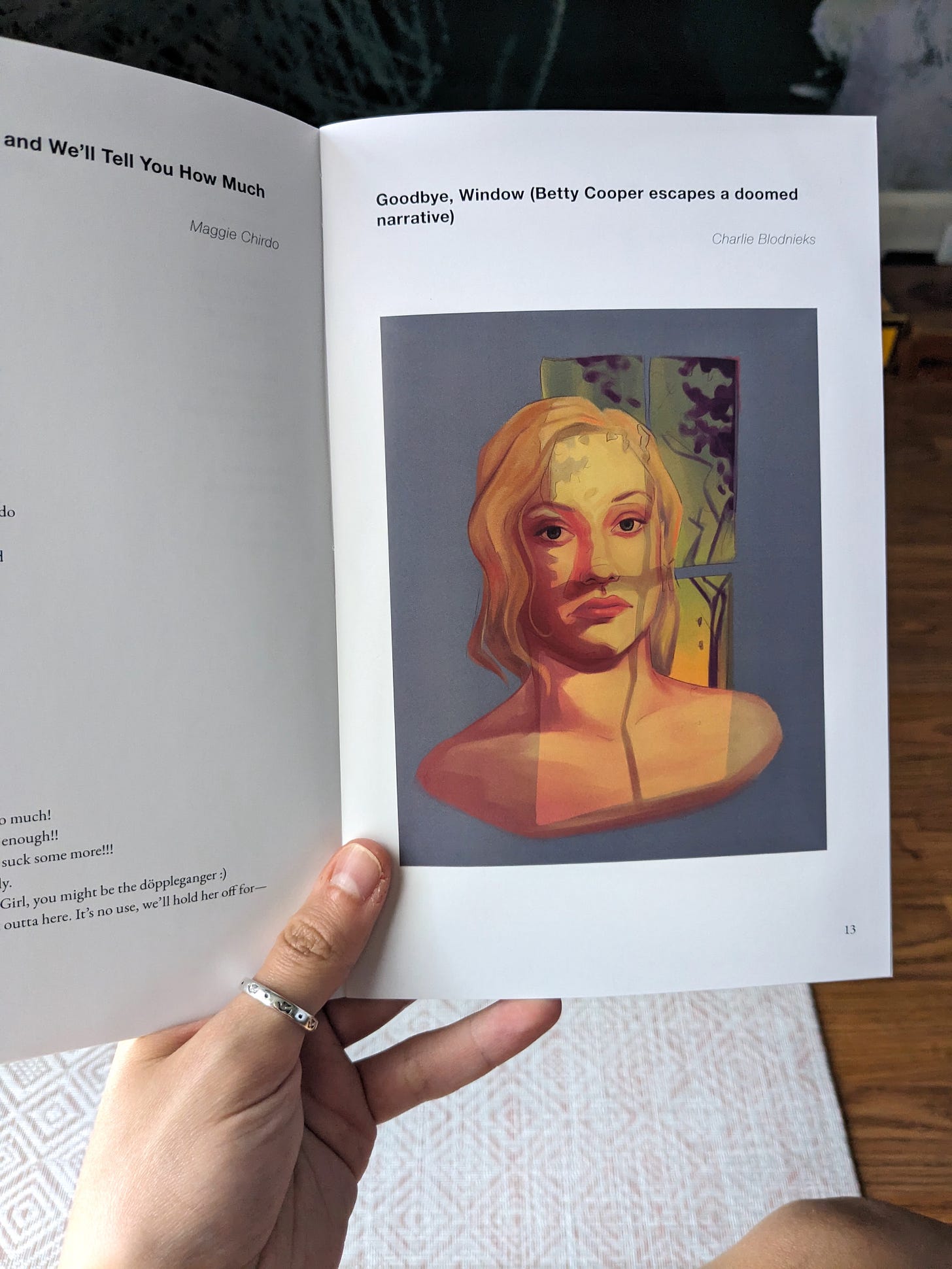 A page of the zine showing Betty Cooper-themed art by Charlie Blodnieks