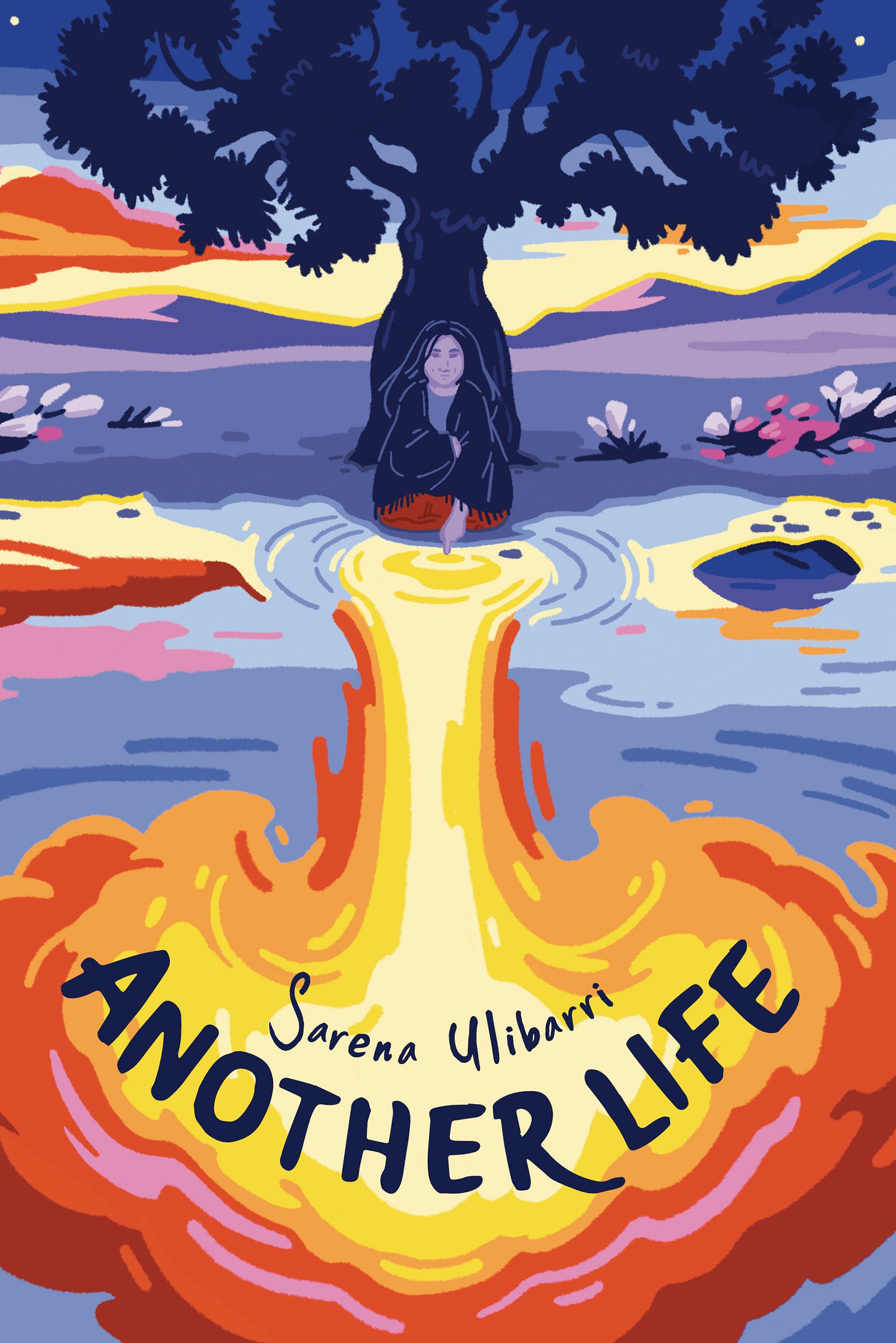 Sarena Ulibarri's Another Life - an illustrated cover with a tree growing out of the desert and a woman at the base of it