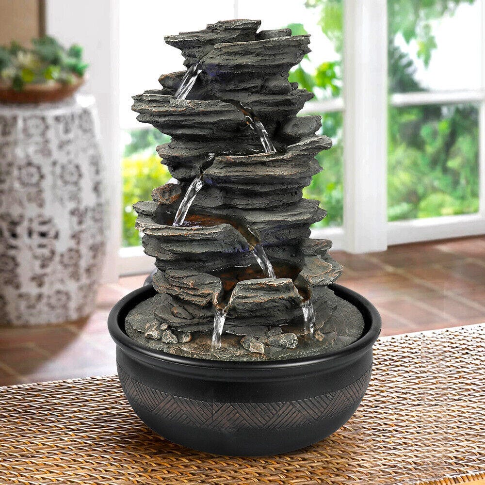 5-tier Indoor Waterfall Fountains Cascading Water Feature Desk Living Room  Decor