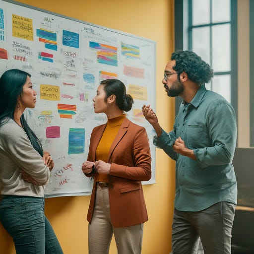 Software Development Team discussing in front of a board. Generated with Bard AI