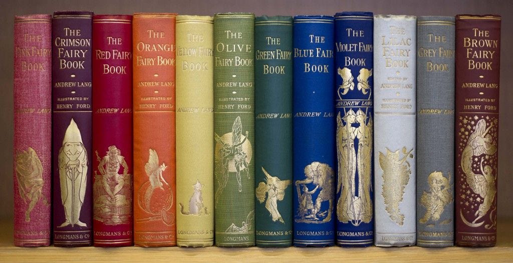 The coloured fairy book spines