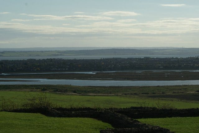 View across the Leigh Marshes to Canvey Island from Hadleigh Castle #3