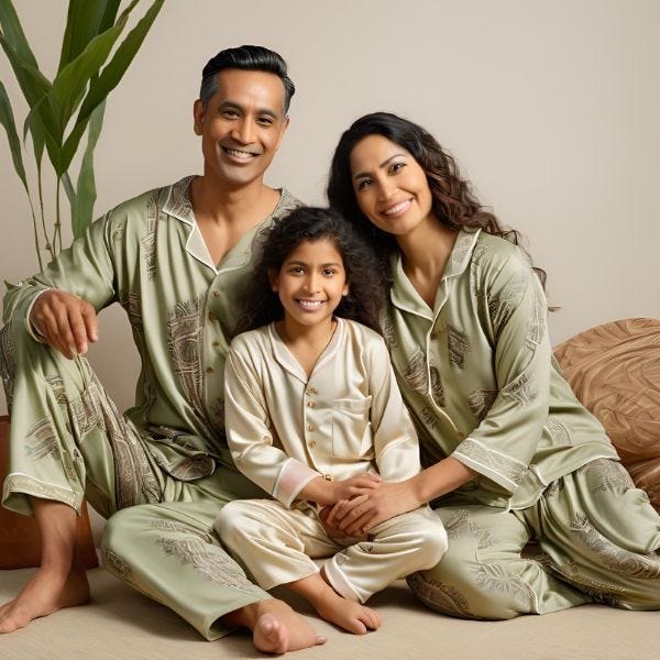 family wearing bamboo pajamas sleepwear