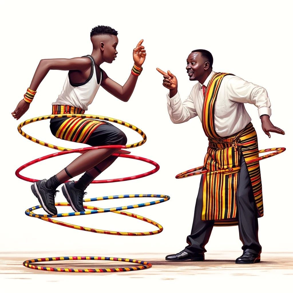 Person jumping through hoops