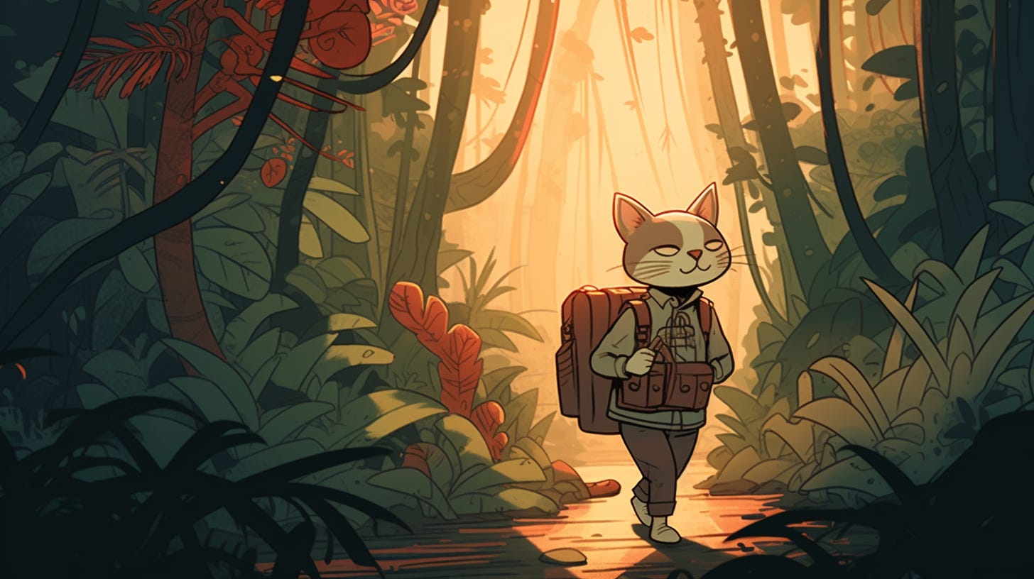 Illustration of a cat in a jungle