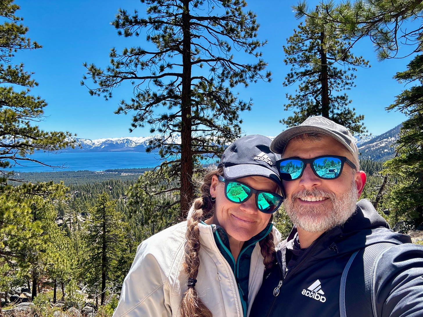 Larry and Nicole hiking near Lake Tahoe