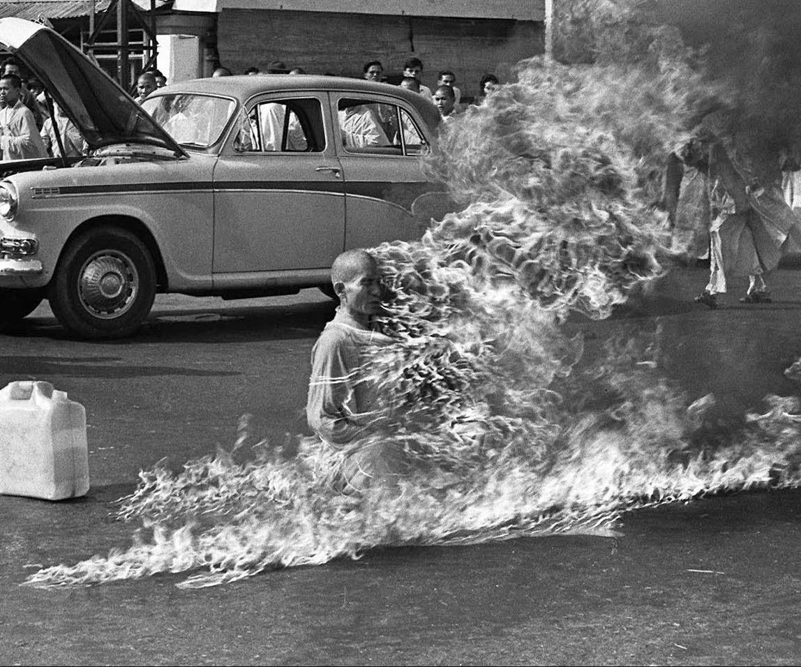 The iconic photo of martyr Thich Quang Duc self-immolating to protest the long-standing occupation of Vietnam