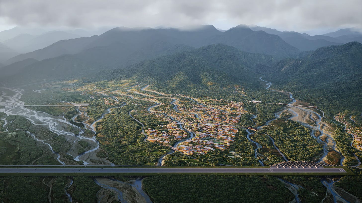 BIG designs Mindfulness City in Bhutan connected by "inhabitable bridges"