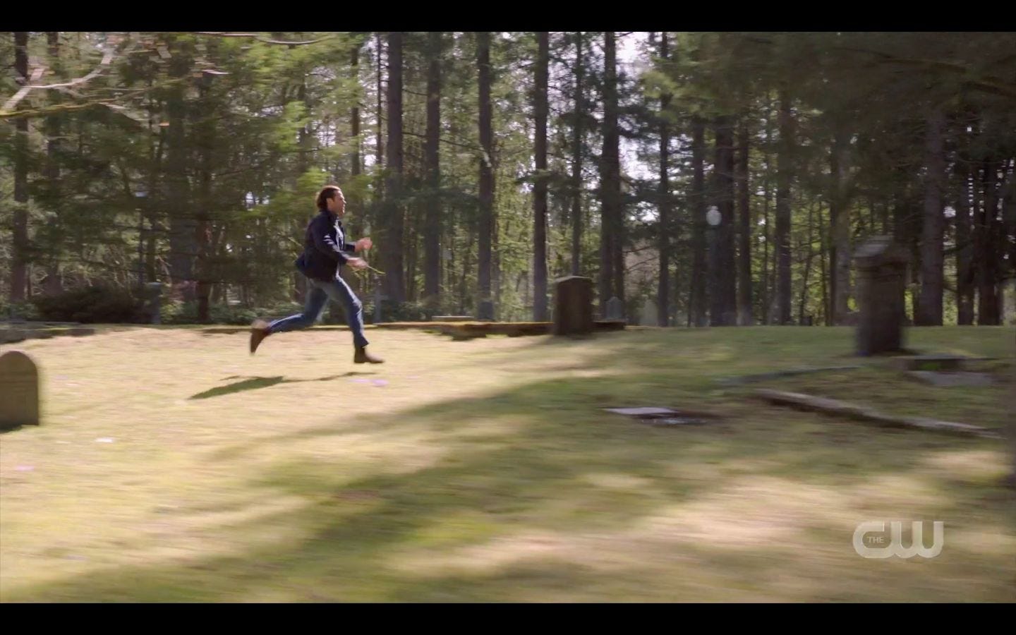 Sam Winchester running across cemetary to find Dean SPN 14.20