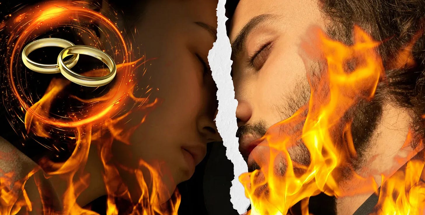 a.pair starts to kiss engulfed in flames