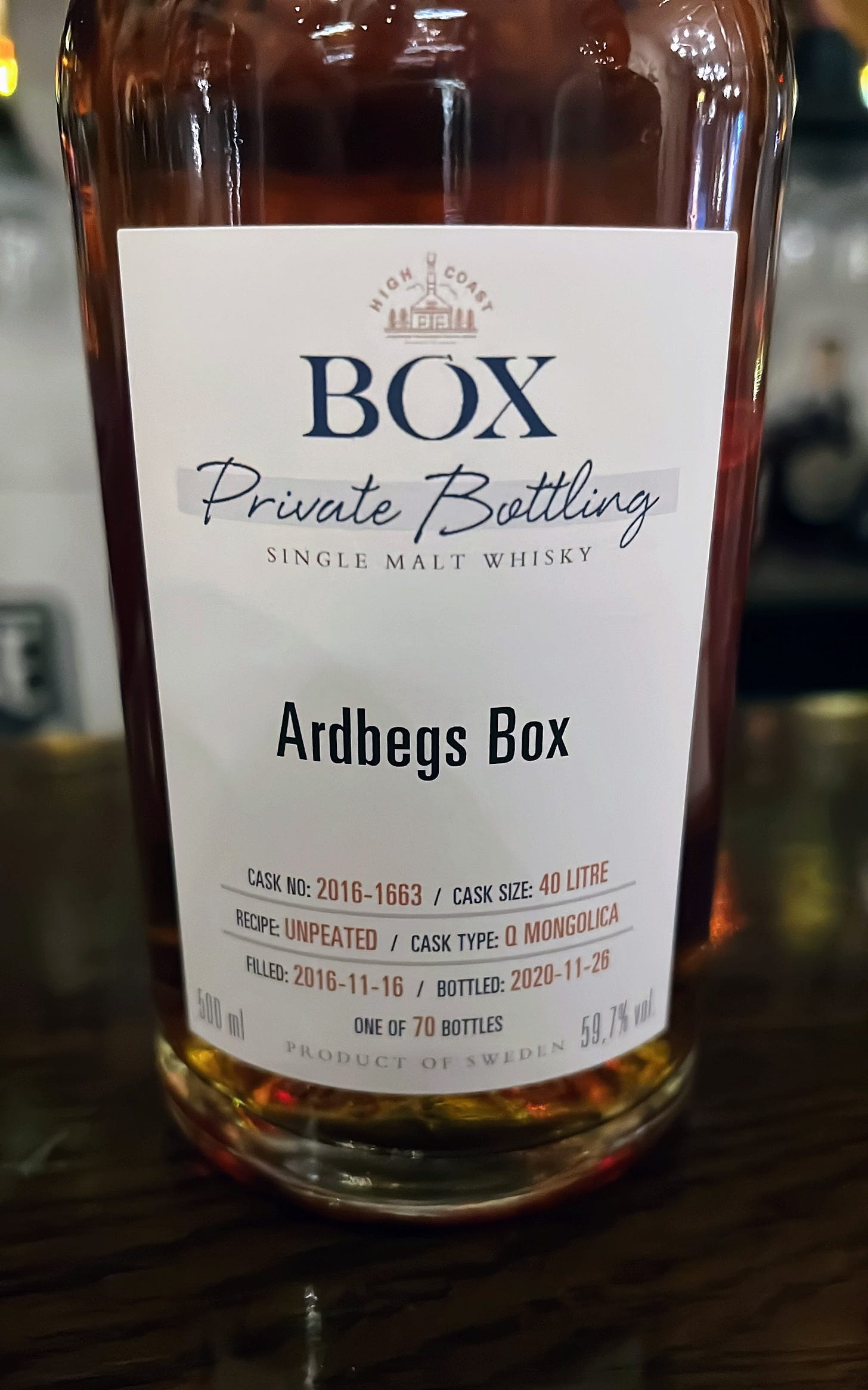 Bottle of Ardbegs Box whisky
