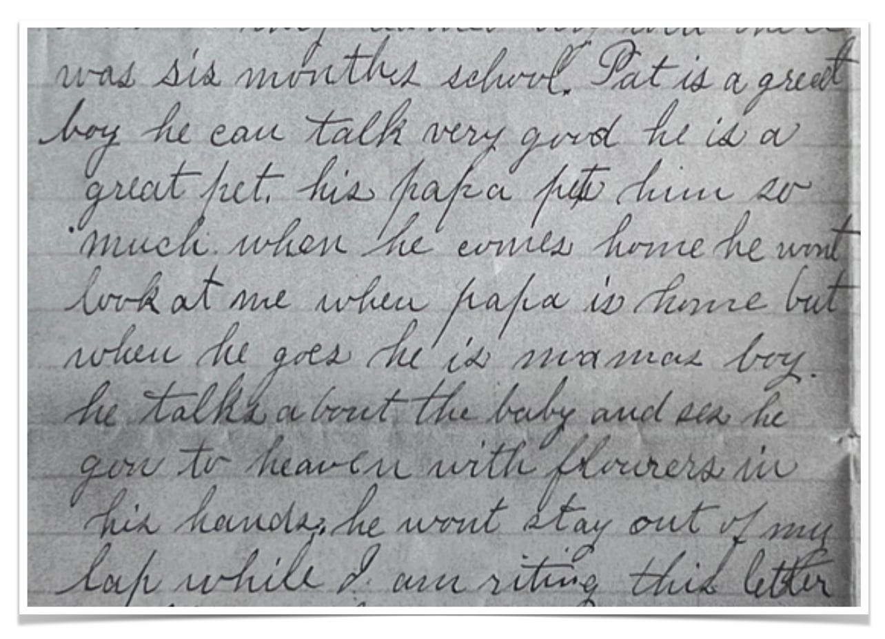 Photo of portion of a handwritten letter from Catherine Geehan Corcoran to Bridget Geehan,dated 4 April 1892. Photo of portion of a handwritten letter from Catherine Geehan Corcoran to Bridget Geehan,dated 4 April 1892.