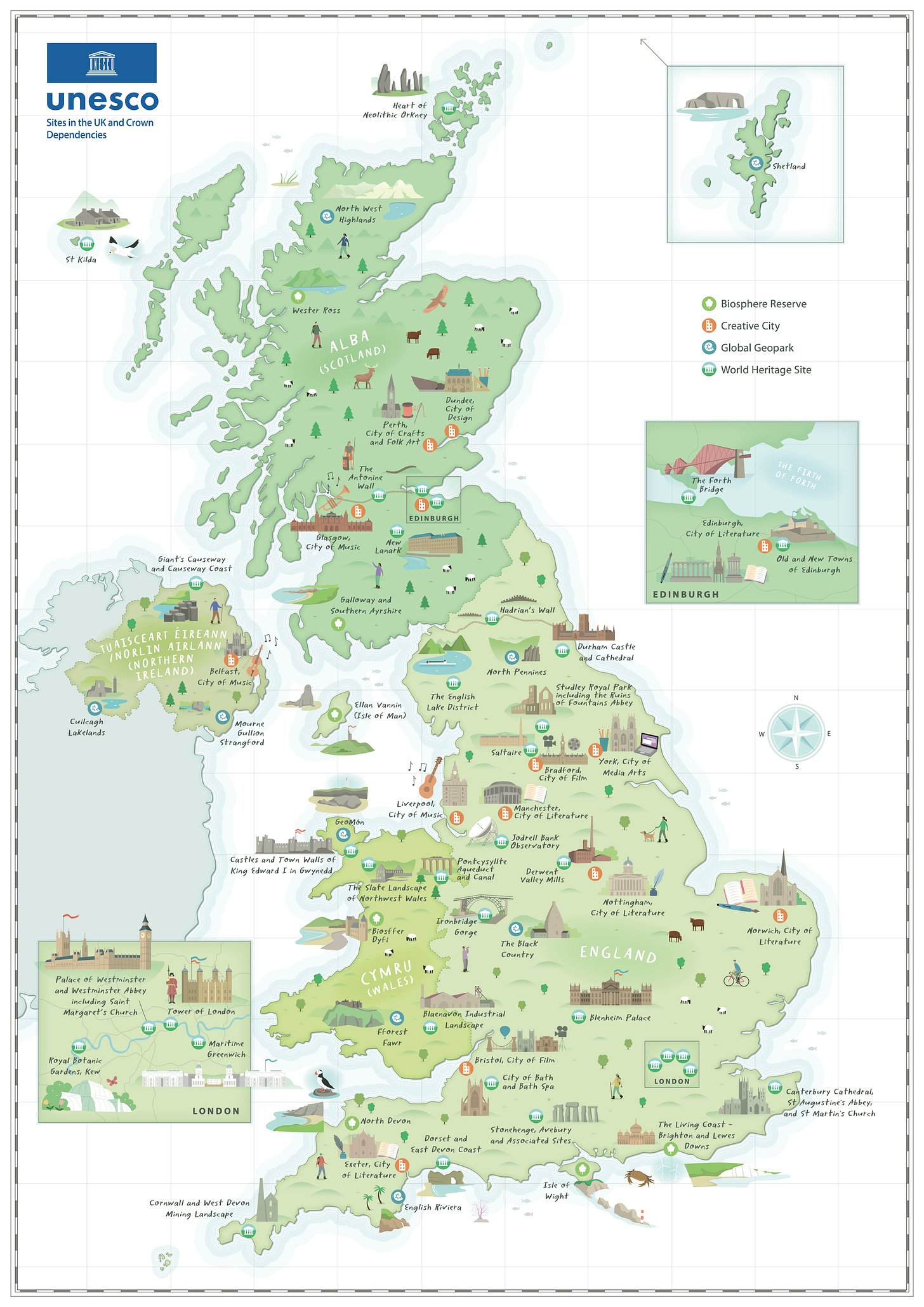 Illiustrated map of UNESCO Sites in the UK. Pretty!