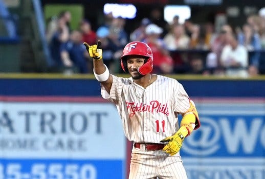 Center fielder Johan Rojas is in his second season with the Reading Fightin Phils. (COURTESY OF GEORGE YOUNGS JR.)