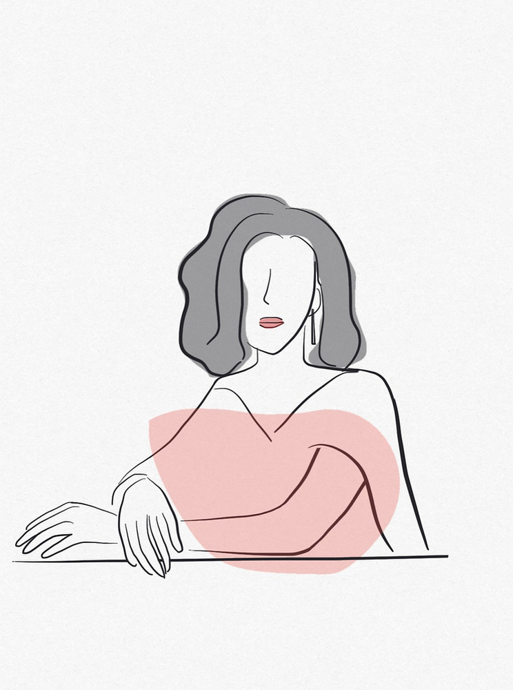 an example of Minimalism in art a simple line drawing of a woman with a  pink blob