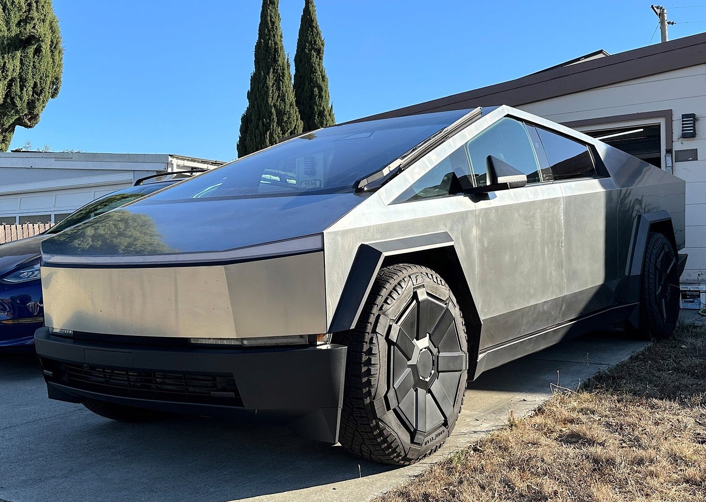 Tesla Cybertruck parked in a driveway