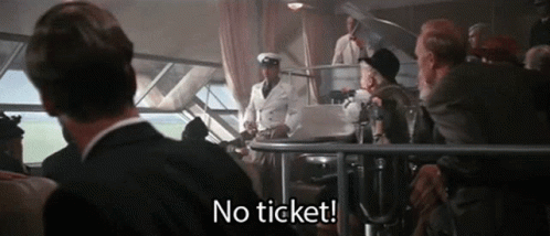Gif of Indiana Jones saying "No ticket" from the movie Indiana Jones and the Last Crusade, which is the second best Indiana Jones movie.