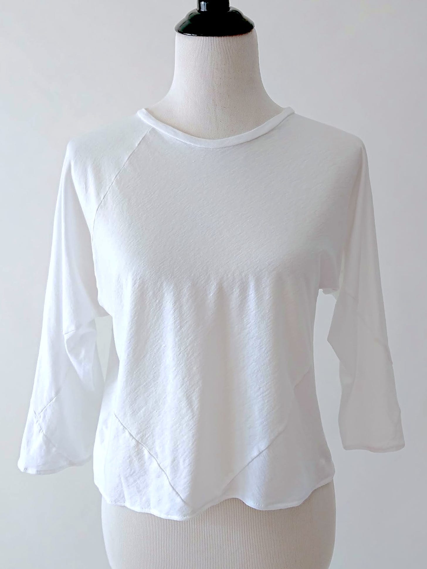 Front view of the 6-Square Top in white C4 cotton jersey