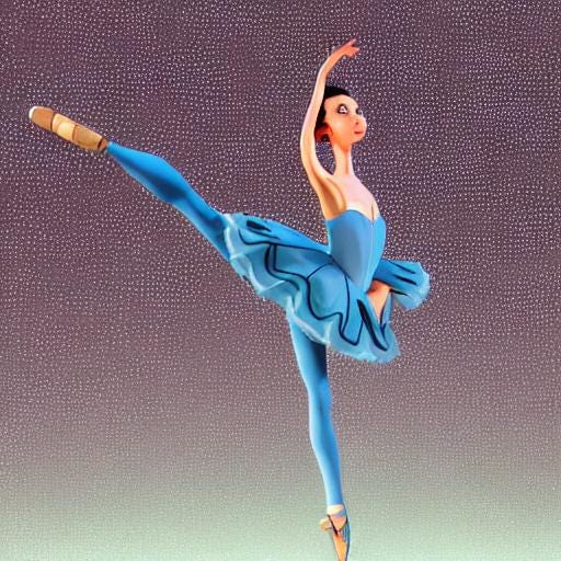 A cartoon of a ballet dancer lost in the music