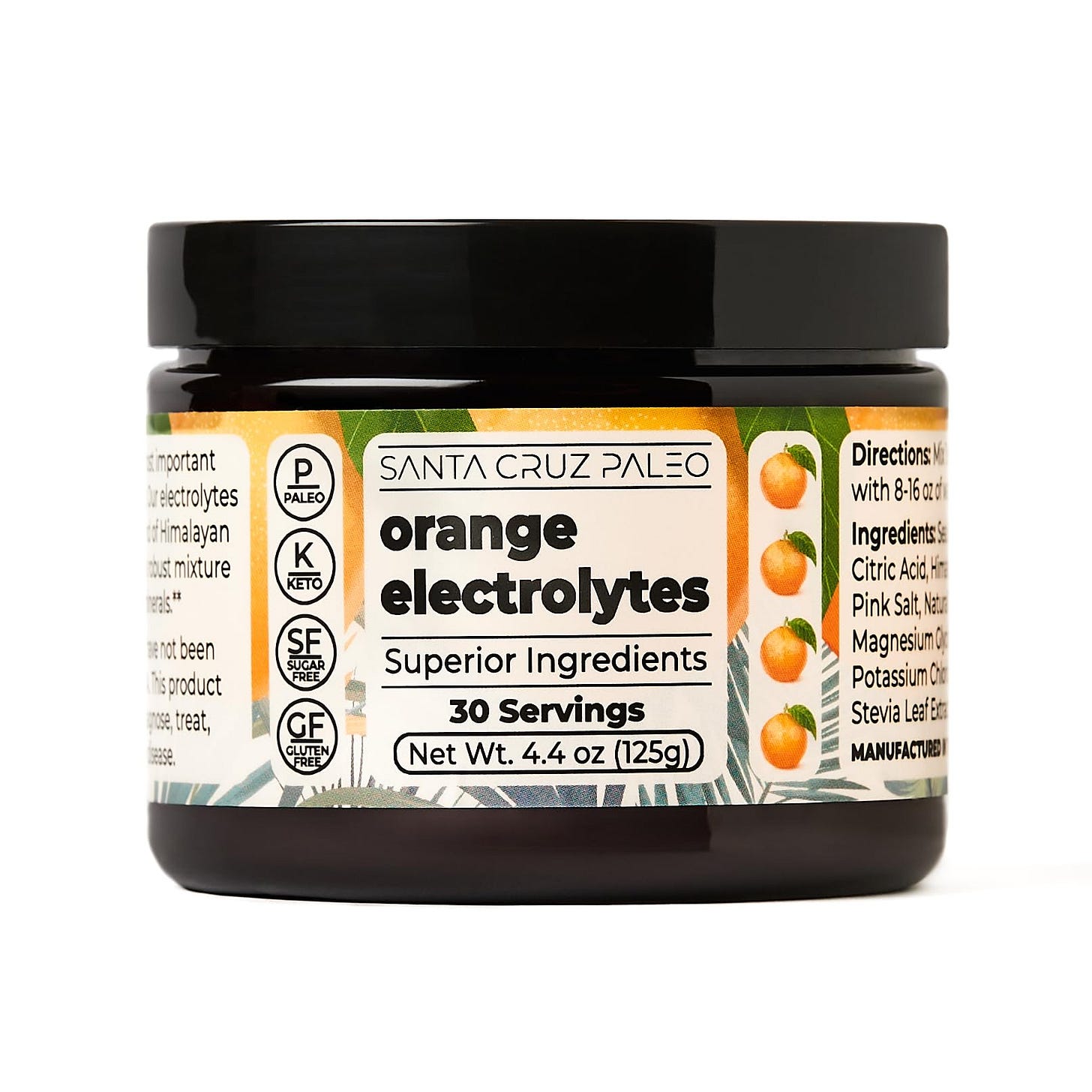 Amazon.com : Santa Cruz Paleo Real Salt Electrolytes Powder, Orange,  Hydration Drink Mix Made with Himalayan Pink Salt, Sea Salt, Magnesium  Glycinate, Gluten Free, Keto, Sugar Free, Paleo, 30 Servings, 1 Jar :