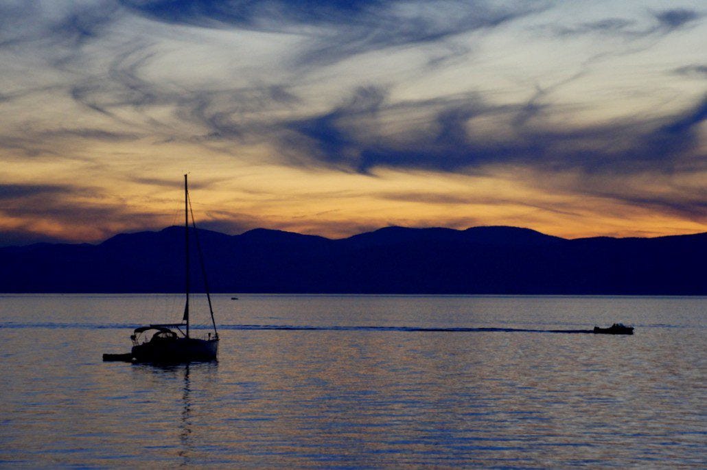 Sunset looking across Lake Champlain after our ferry ride from New York to Vermont. As a new friend in NY joked, "what's the best thing about Vermont? The view of New York!"