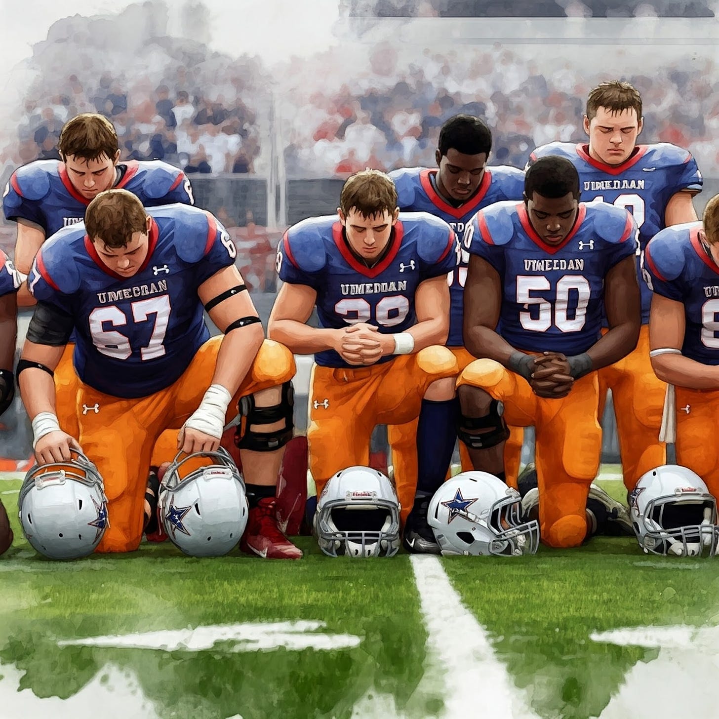 Image of High School football players before the game