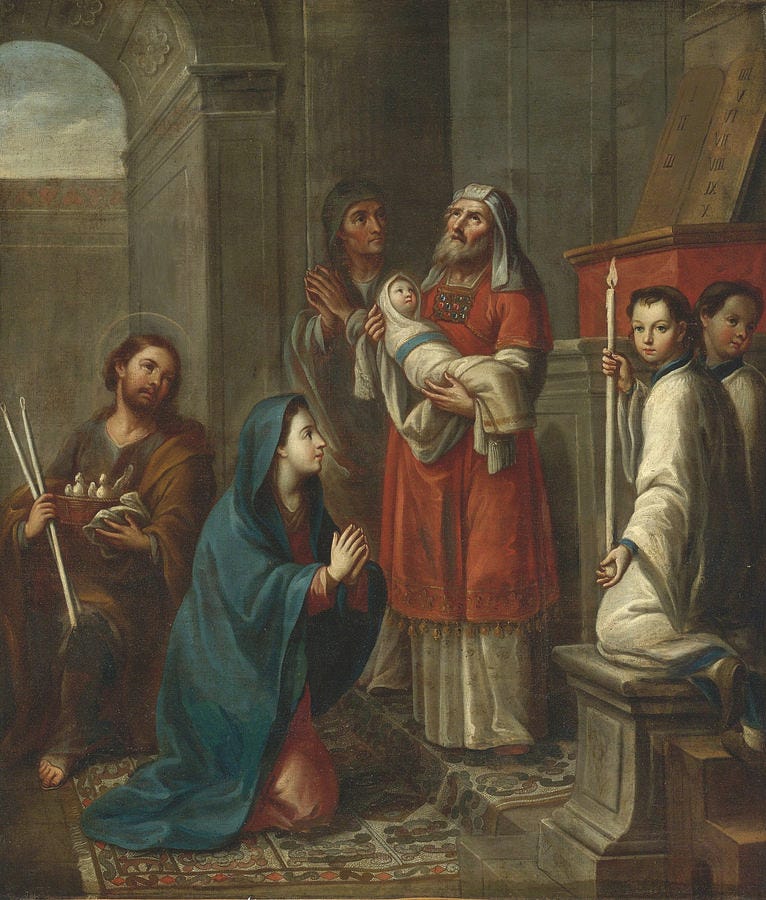 Miguel Cabrera Painting - The Presentation of Jesus at the Temple by Miguel Cabrera
