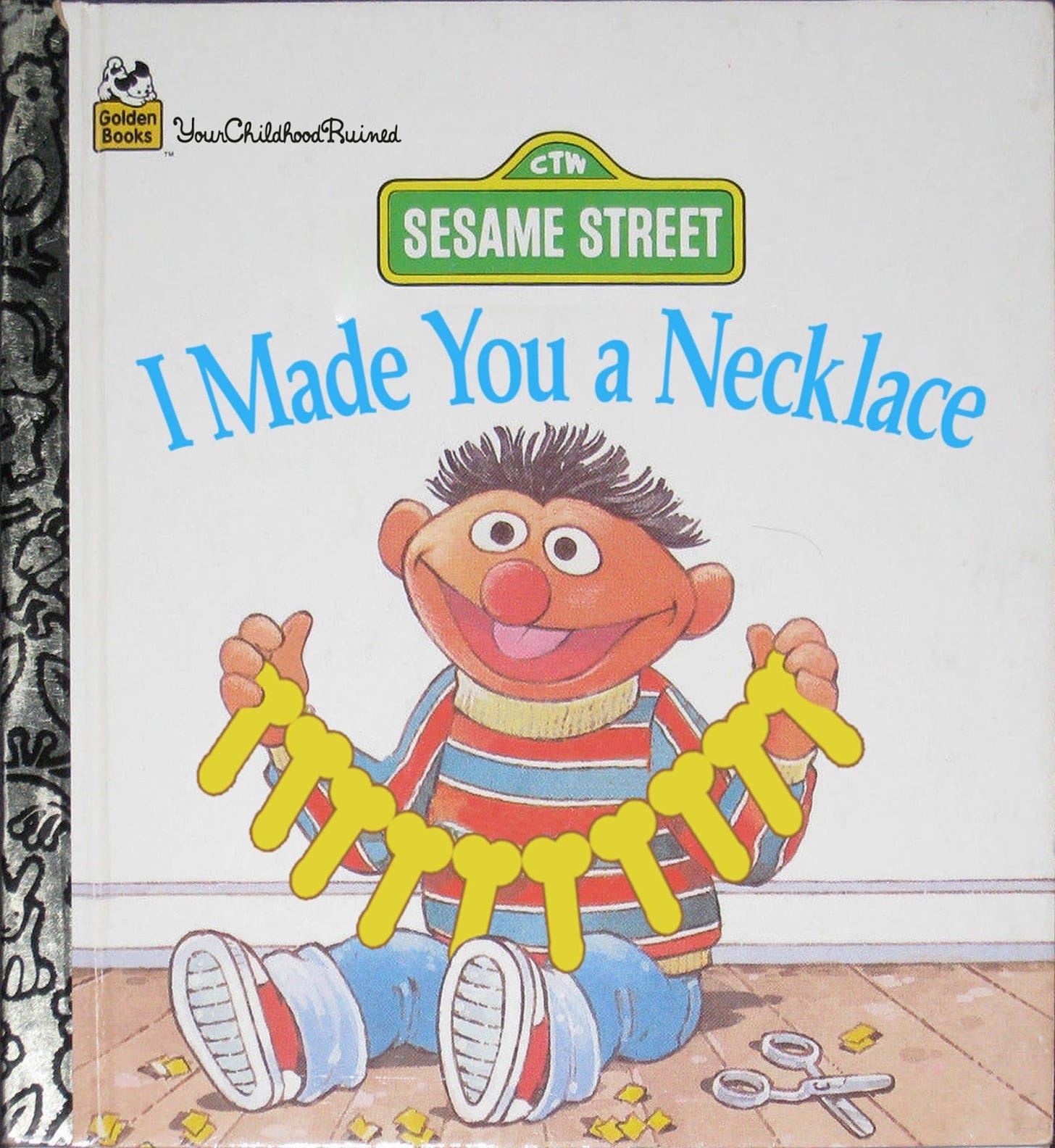 Ernie on cover of children's book with a necklace