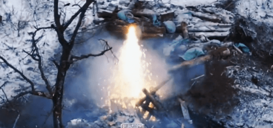 The dragon drone firing 2,500C thermite on the Russian bunker