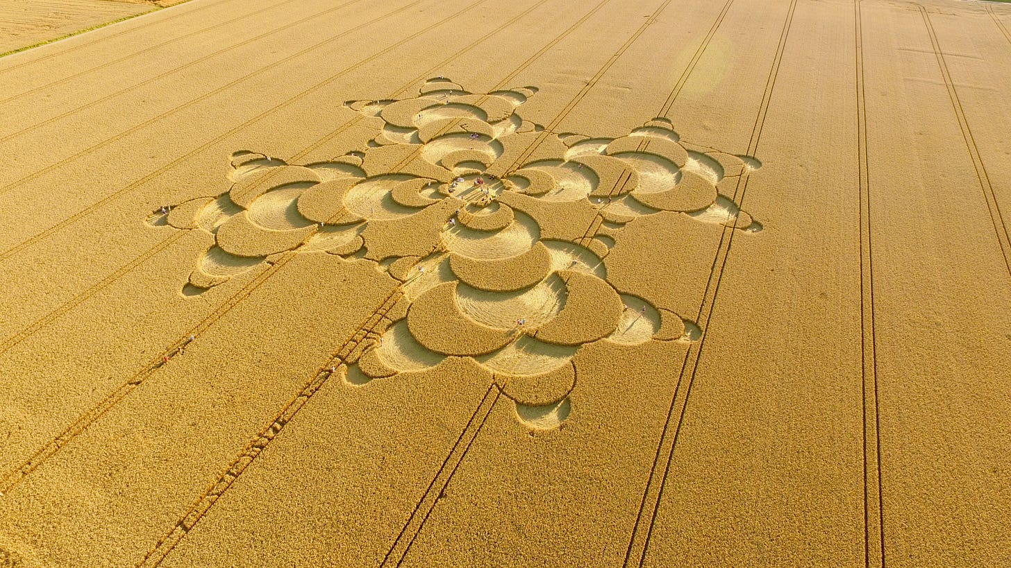 a crop circle in a golden wheat field
