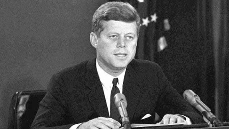 President John F. Kennedy speaks to the nation on television.